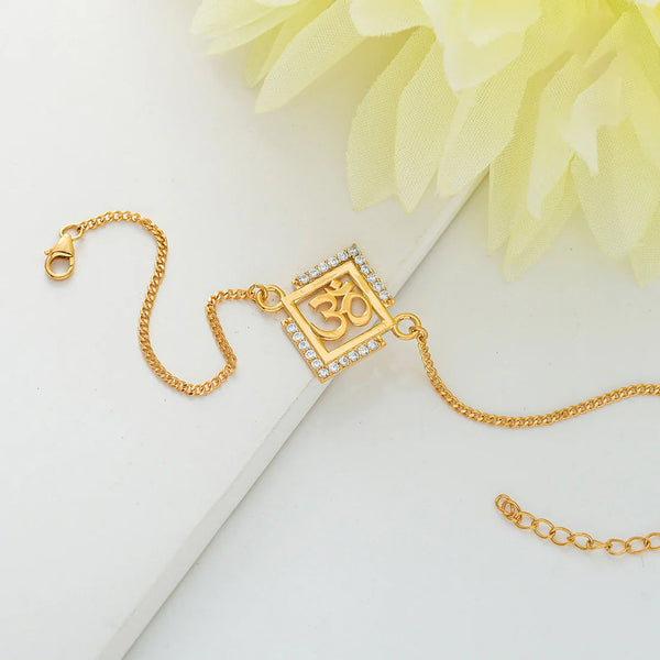 trueBrowns 925 Sterling Silver Auspicious Om Gold-Polished Gold Micron Plated Bracelet Rakhi - Distacart