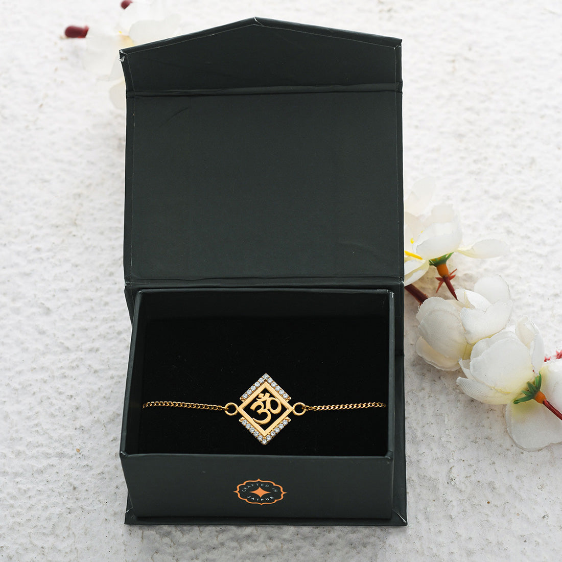 trueBrowns 925 Sterling Silver Auspicious Om Gold-Polished Gold Micron Plated Bracelet Rakhi - Distacart