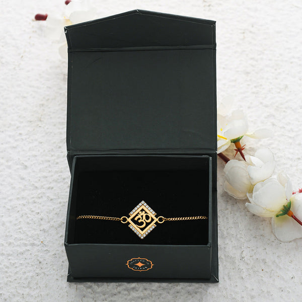 trueBrowns 925 Sterling Silver Auspicious Om Gold-Polished Gold Micron Plated Bracelet Rakhi - Distacart
