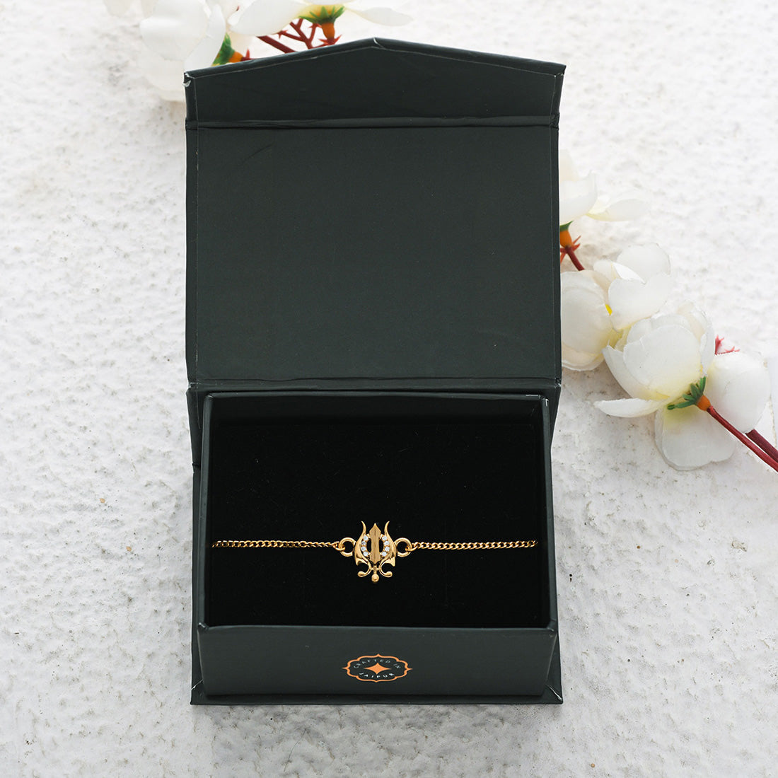 trueBrowns 925 Sterling Silver Gold-Polished Gold Micron Plated Trishul Bracelet Rakhi - Distacart