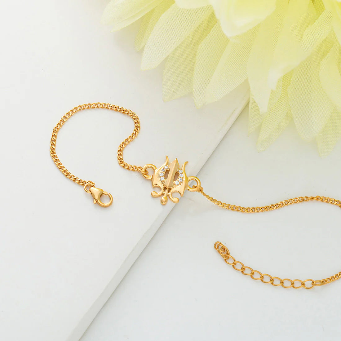 trueBrowns 925 Sterling Silver Gold-Polished Gold Micron Plated Trishul Bracelet Rakhi - Distacart