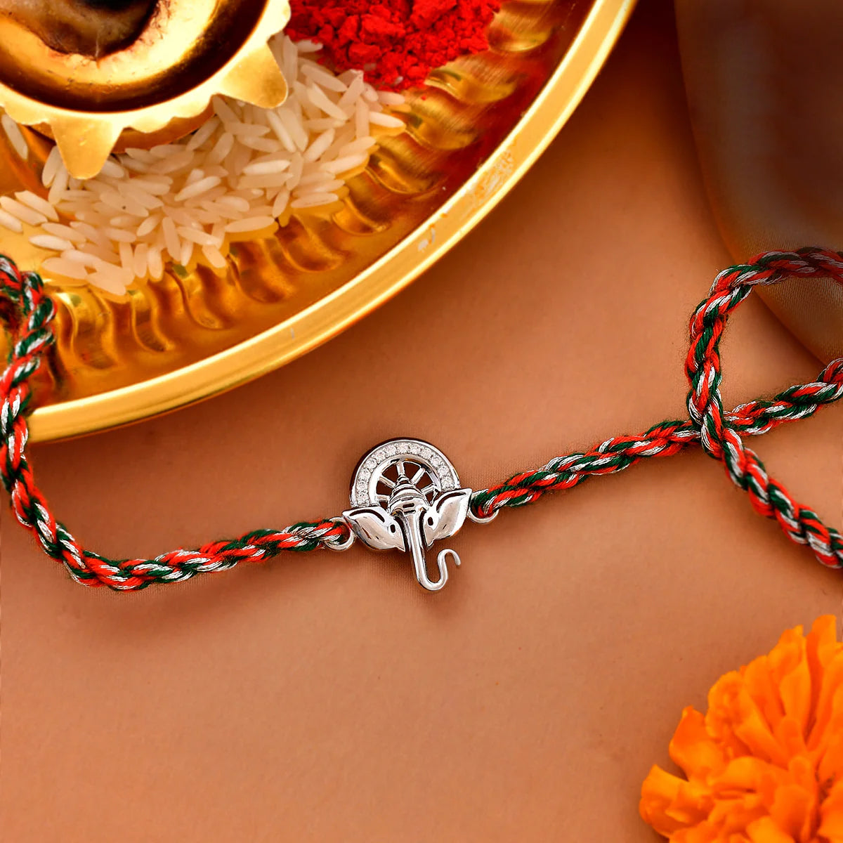 trueBrowns 925 Sterling Silver Auspicious Ganpati Thread Style Rakhi - Distacart