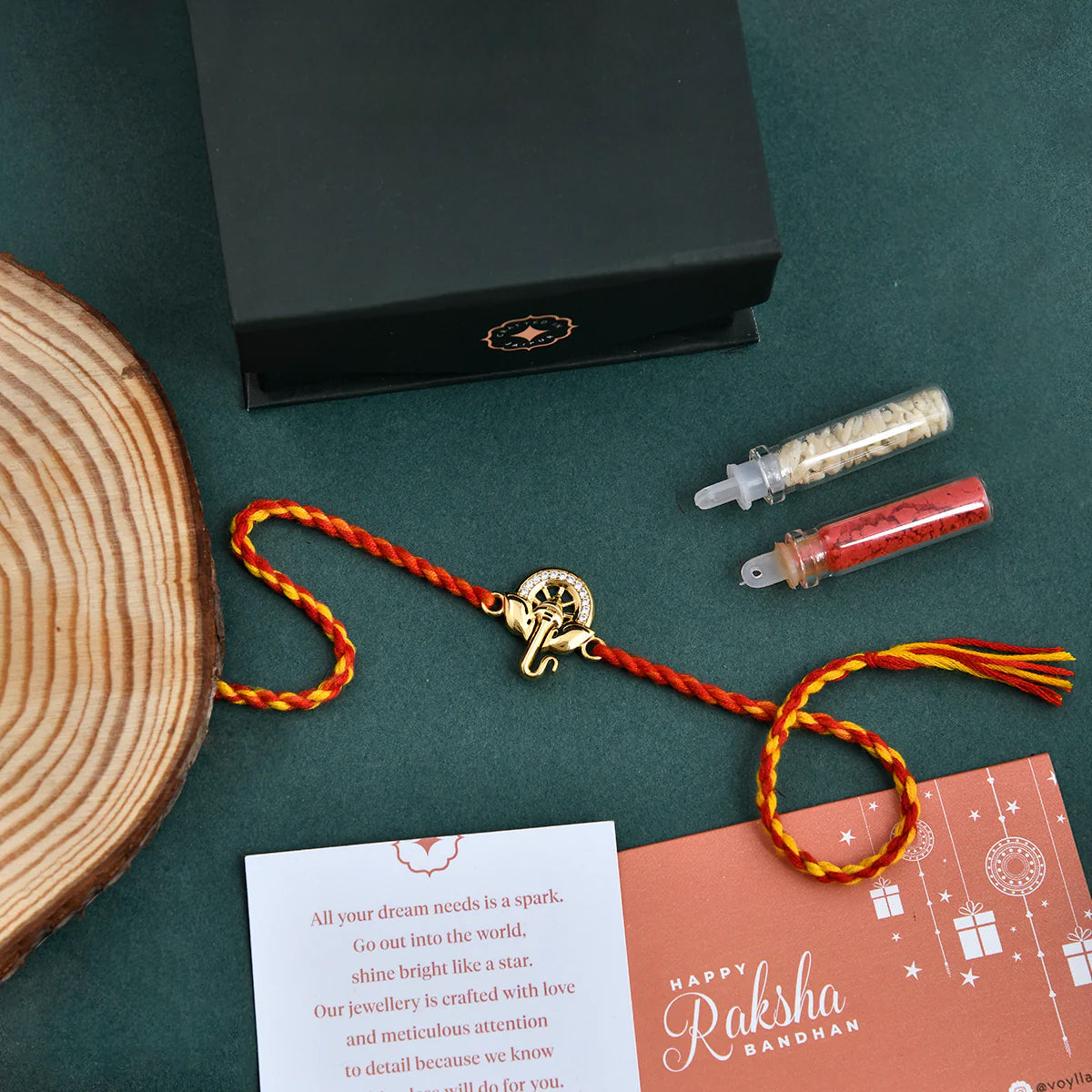 trueBrowns X Voylla 925 Sterling Silver Ganesha Gold-Polished Gold Micron Plated Thread Rakhi - Distacart