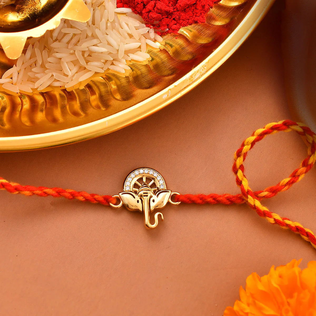 trueBrowns X Voylla 925 Sterling Silver Ganesha Gold-Polished Gold Micron Plated Thread Rakhi - Distacart