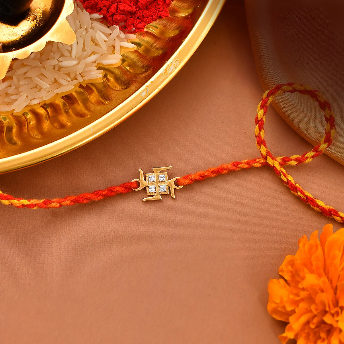 trueBrowns 925 Sterling Silver Swastik Gold-Polished Gold Micron Plated Thread Rakhi - Distacart