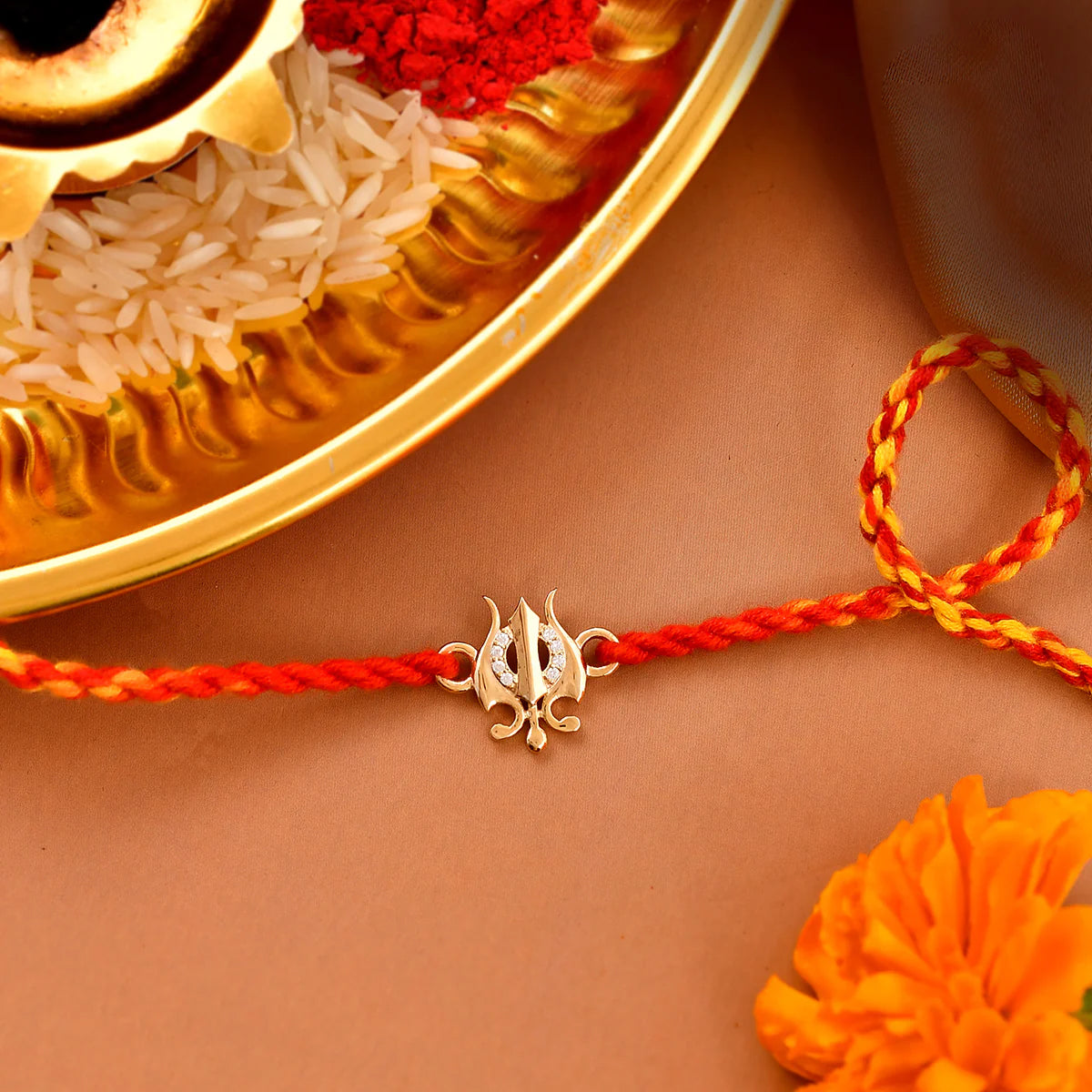trueBrowns 925 Sterling Silver Gold-Polished Gold Micron Plated Trishul Thread Rakhi - Distacart