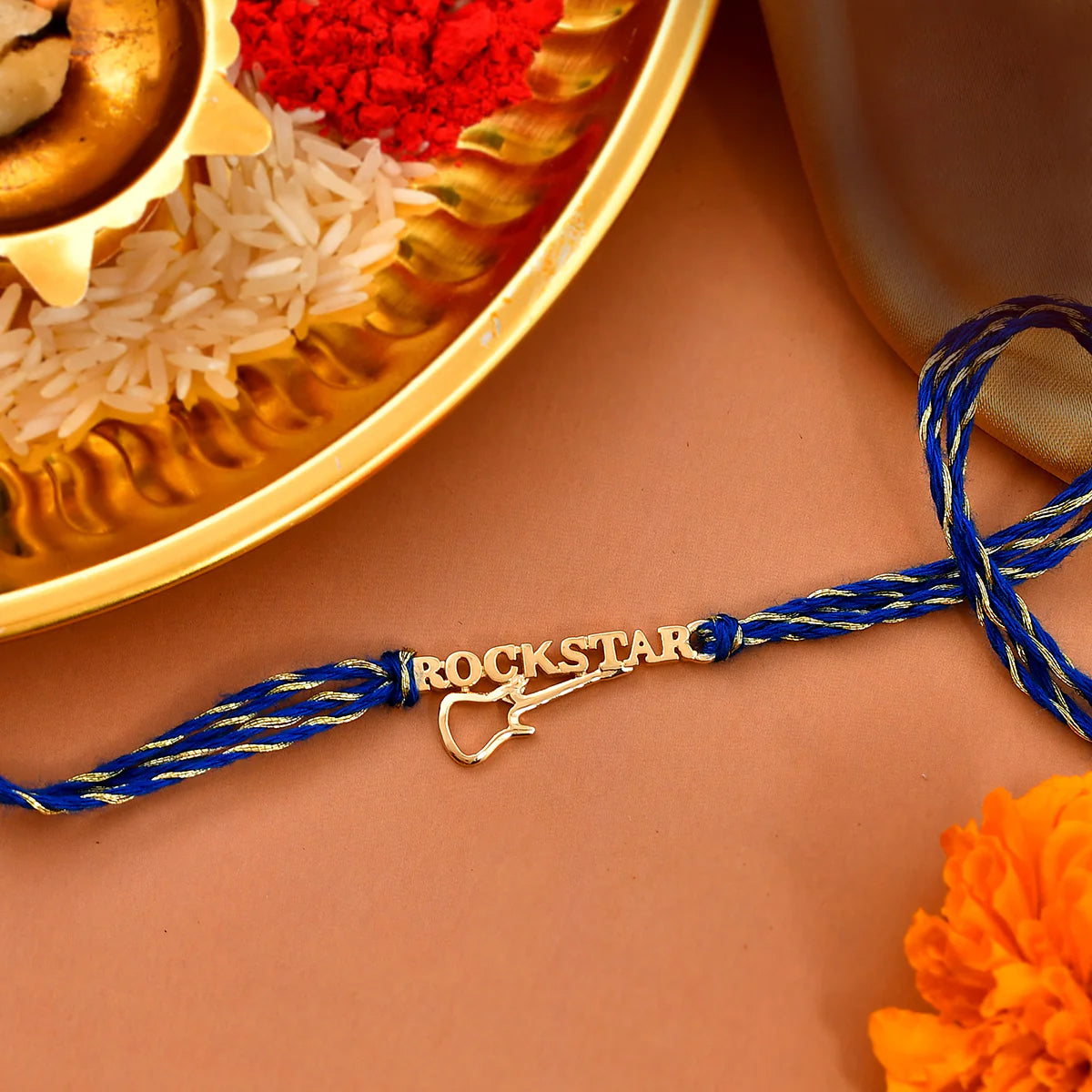trueBrowns 925 Sterling Silver Rockstar Gold-Polished Gold Micron Plated Thread Rakhi - Distacart