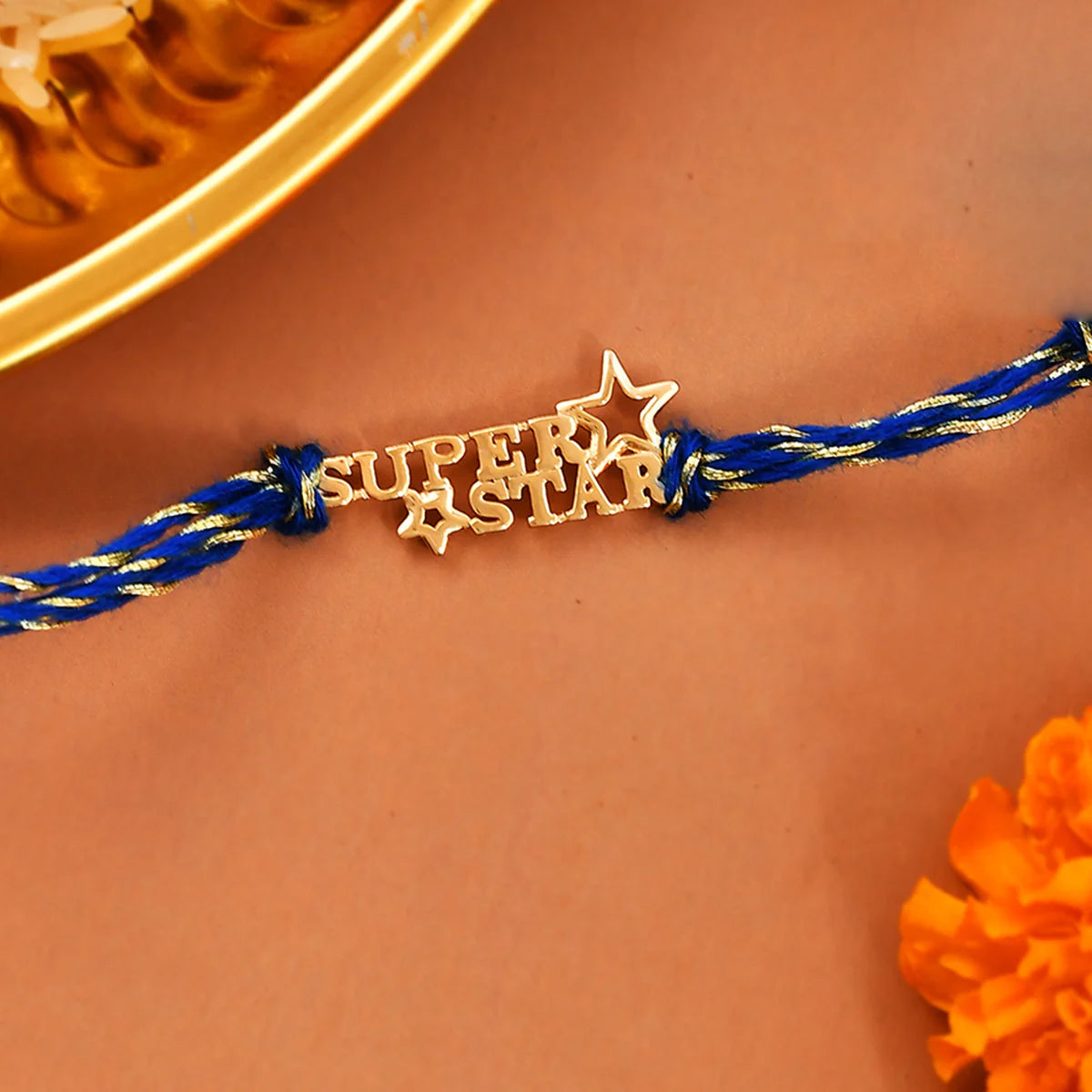 trueBrowns 925 Sterling Silver Gold-Polished Gold Micron Plated Superstar Thread Rakhi - Distacart