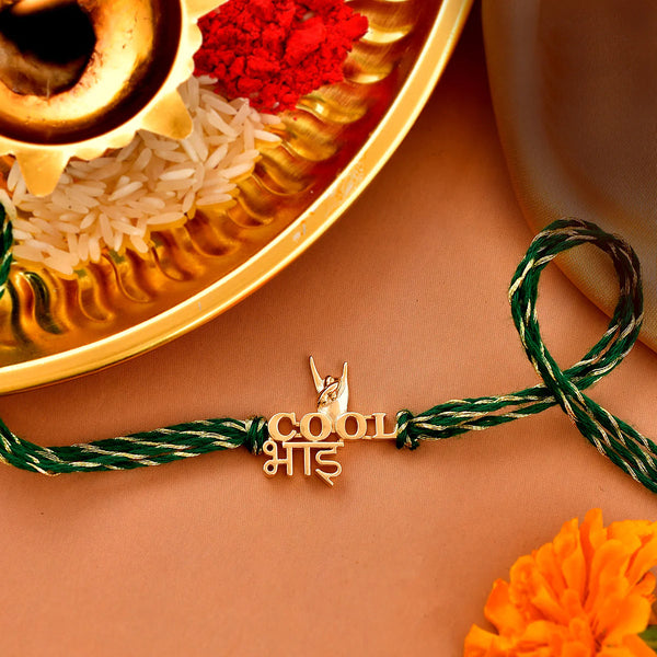 trueBrowns 925 Sterling Silver Classic 'Cool Bhai' Inscription Gold-Polished Gold Micron Plated Thread Rakhi - Distacart