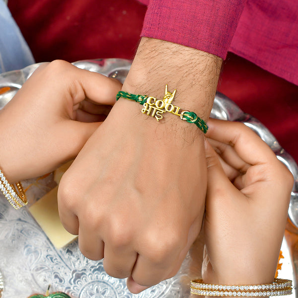 trueBrowns 925 Sterling Silver Classic 'Cool Bhai' Inscription Gold-Polished Gold Micron Plated Thread Rakhi - Distacart