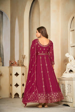 Thumbnail for Jyoti Fashion Women's Rani Pink Georgette Embroidered Anarkali Kurta Pant Set With Dupatta - Distacart
