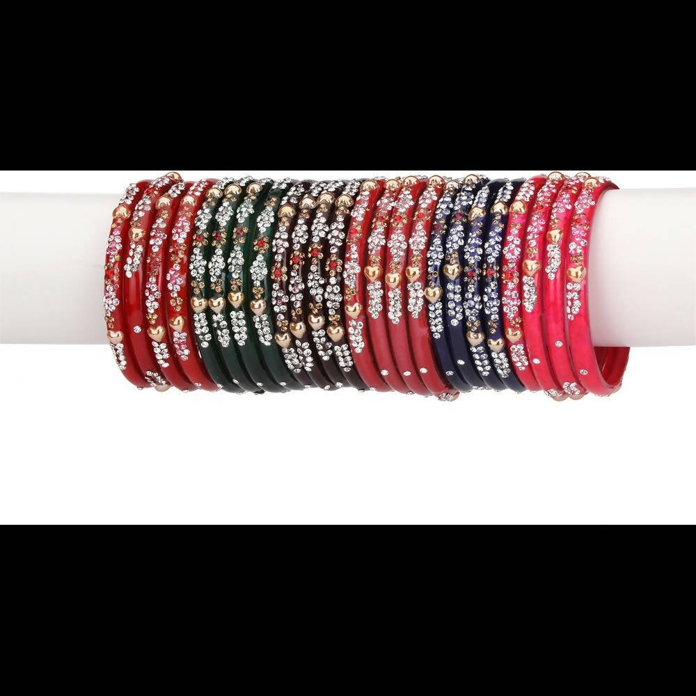 Afast Bridal Wedding & Party Fashionable Colorful Glass Bangle/Kada Set, Pack Of 24 - Multicolor - Distacart