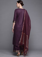 Thumbnail for Indo Era Solid Wine Straight Kurta Palazzo With Dupatta Set - Distacart