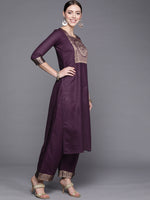 Thumbnail for Indo Era Solid Wine Straight Kurta Palazzo With Dupatta Set - Distacart