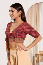 Thumbnail for Joban Fashion Maroon Cotton Padded Blouse With V Neck Elbow Sleeves - Distacart