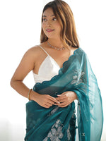 Thumbnail for Mitera Floral Embroidered Silk Blend Saree - Distacart