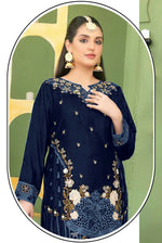 Thumbnail for Anaita Navy Blue Velvet Suit with Embroidery Sequence Work