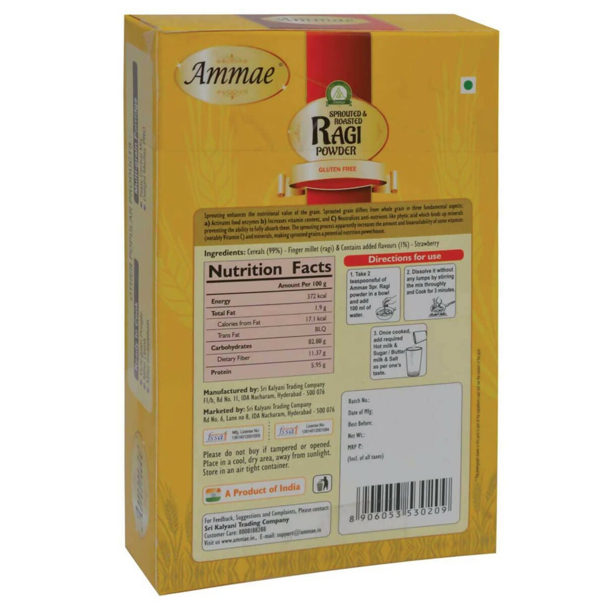 Ammae Sprouted and Roasted Ragi Powder - Strawberry - Distacart