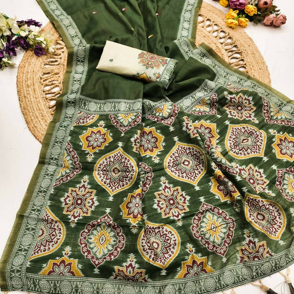Vastranavya Green Muga Cotton Meenakari & Azarakh Pallu Saree with Contrast Blouse - Distacart