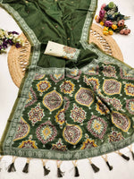 Thumbnail for Vastranavya Green Muga Cotton Meenakari & Azarakh Pallu Saree with Contrast Blouse - Distacart