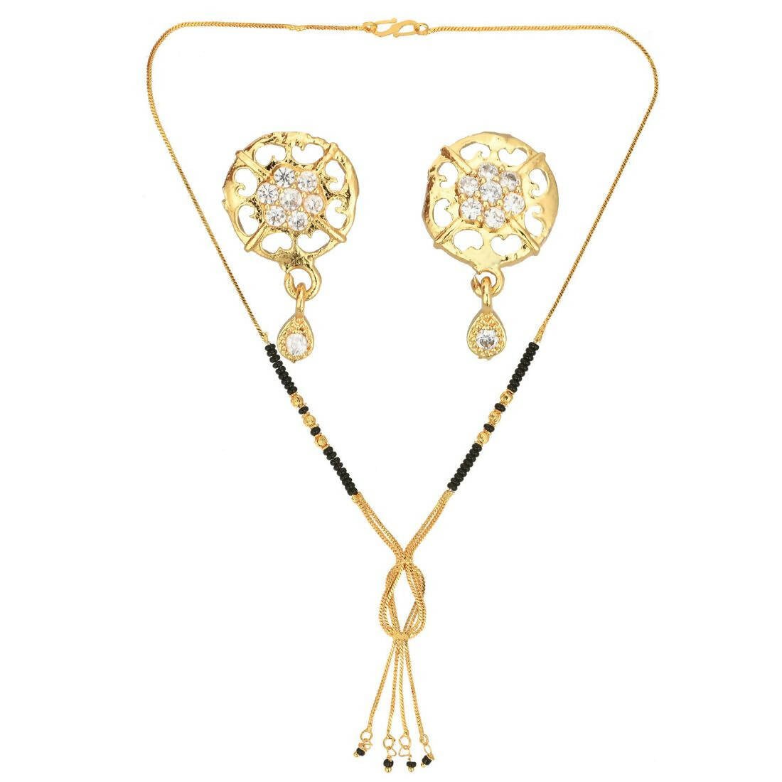 AanyaCentric Gold Plated Short Mangalsutra Set with Earrings - Distacart