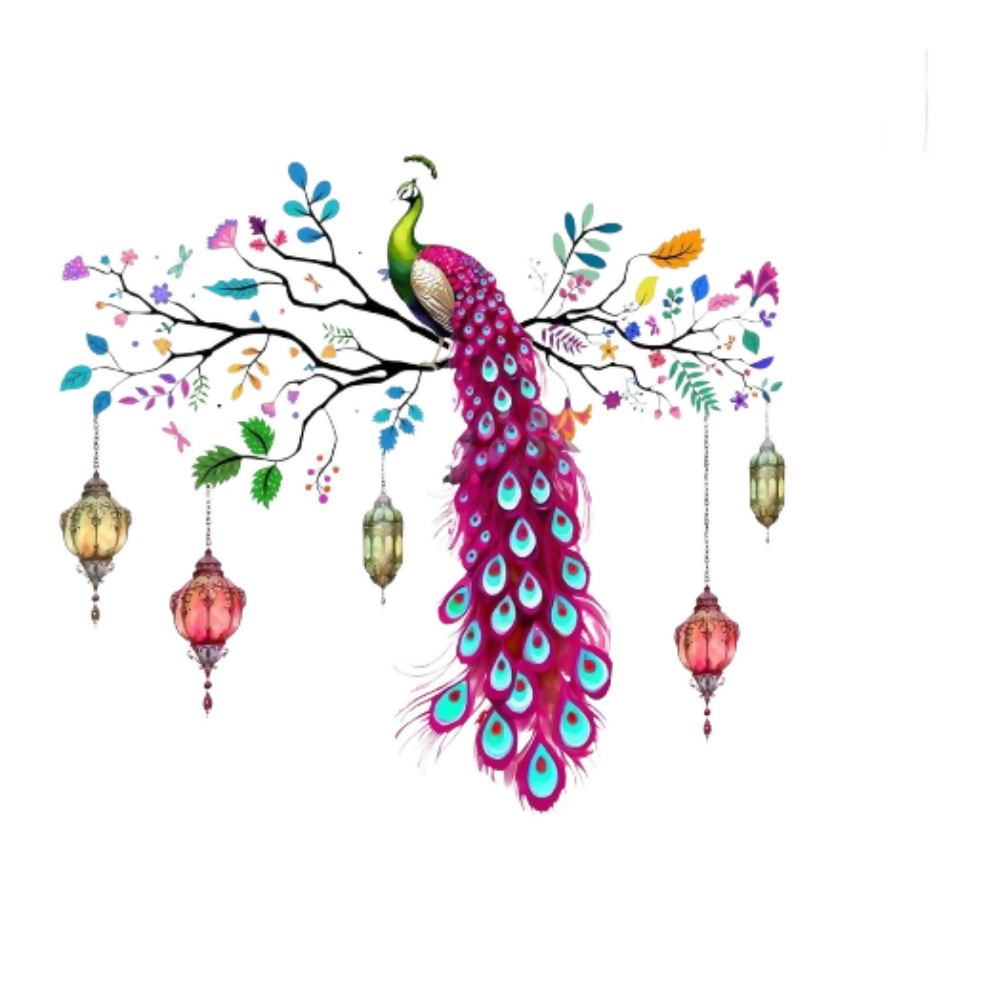 TAGMA GROUP Peacock Wall Sticker Vinyl Colourful Wall Art Decal with Hanging Lanterns - Dista