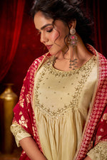 Thumbnail for BulBul Gayatri Muslin Beige Kurta Set With Dupatta