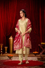 Thumbnail for BulBul Gayatri Muslin Beige Kurta Set With Dupatta