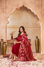 Thumbnail for BulBul Gayatri Muslin Red Kurta Set With Dupatta