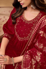 Thumbnail for BulBul Gayatri Muslin Red Kurta Set With Dupatta