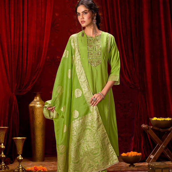 BulBul Nafisa Muslin Green Kurta Set with Dupatta