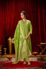 Thumbnail for BulBul Nafisa Muslin Green Kurta Set with Dupatta