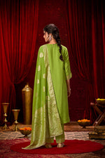 Thumbnail for BulBul Nafisa Muslin Green Kurta Set with Dupatta