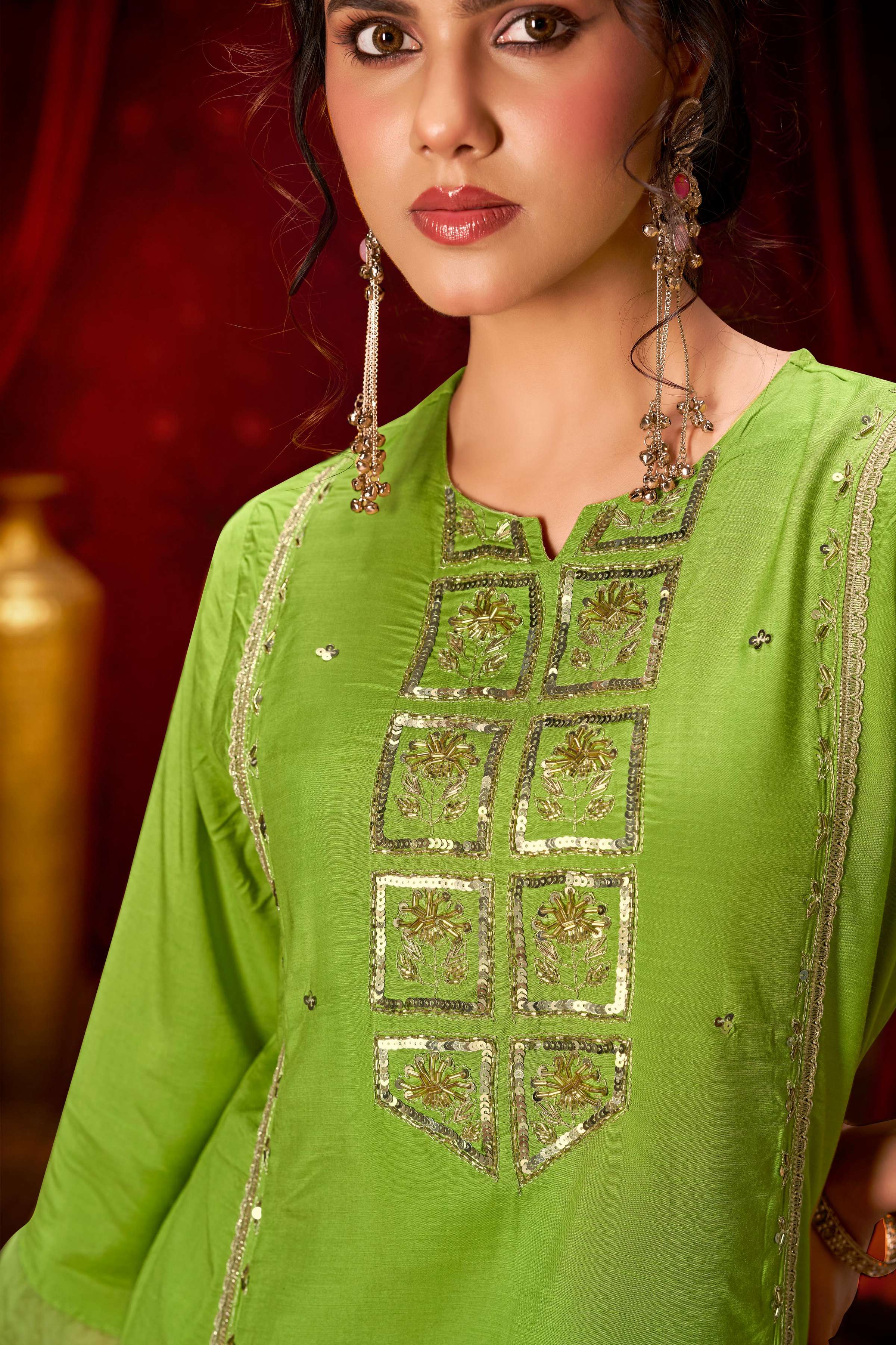 BulBul Nafisa Muslin Green Kurta Set with Dupatta