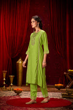 Thumbnail for BulBul Nafisa Muslin Green Kurta Set with Dupatta