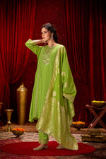 Thumbnail for BulBul Nafisa Muslin Green Kurta Set with Dupatta