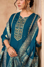 Thumbnail for BulBul Nafisa Muslin Teal Kurta Set with Dupatta