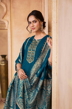 Thumbnail for BulBul Nafisa Muslin Teal Kurta Set with Dupatta