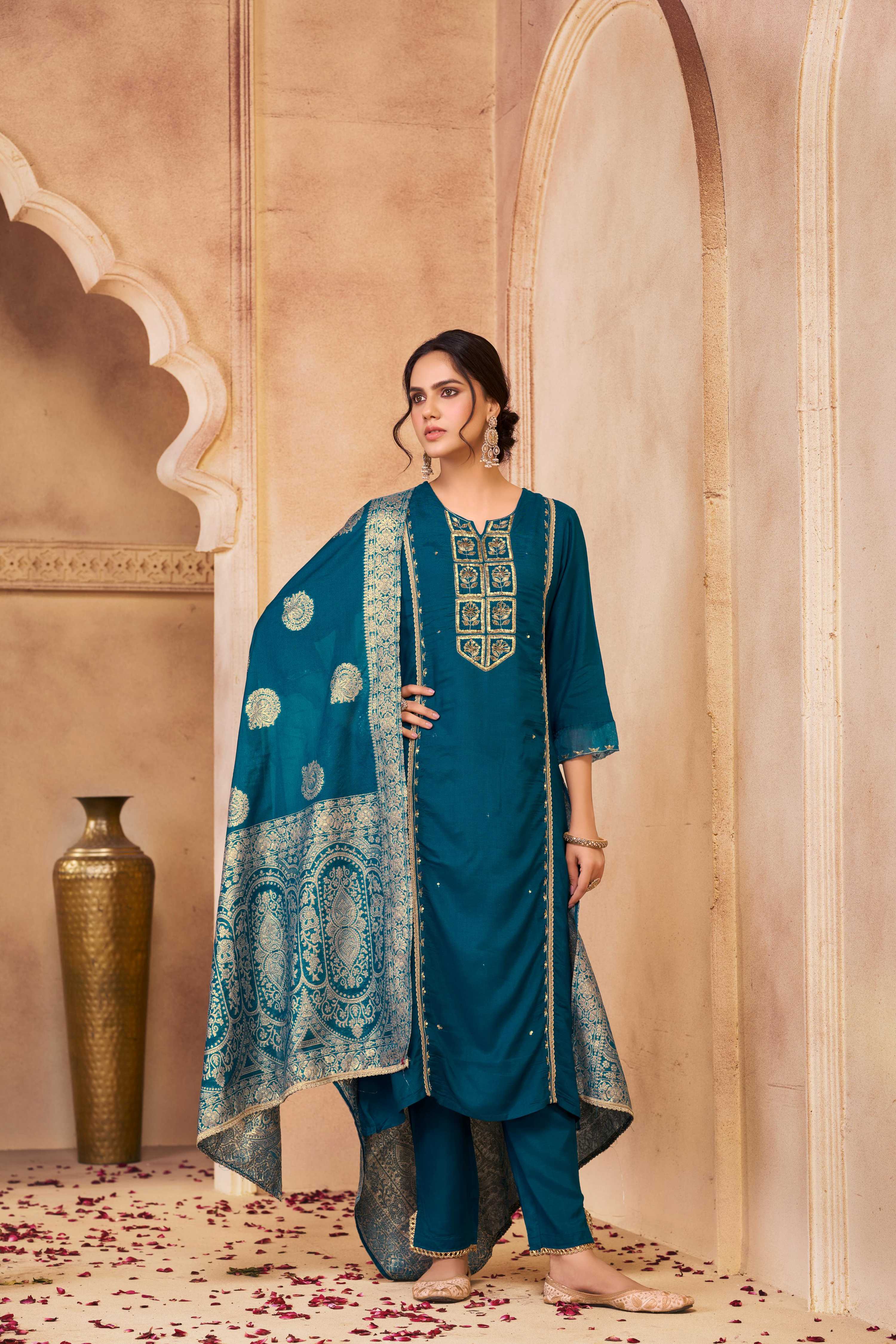 BulBul Nafisa Muslin Teal Kurta Set with Dupatta
