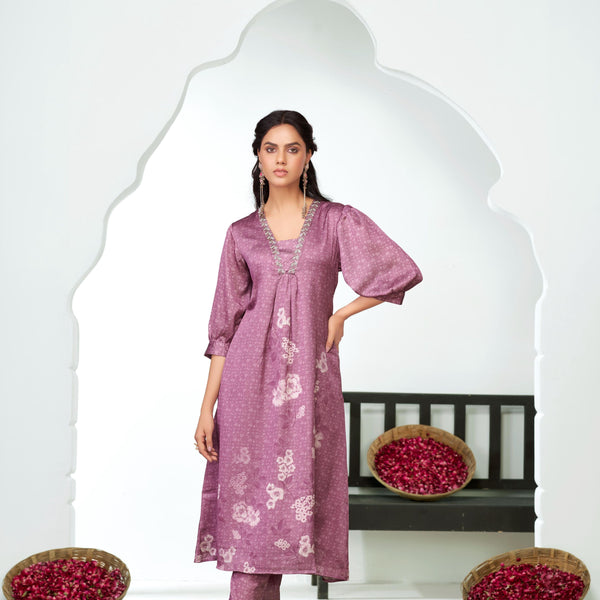 BulBul Reeva Silk Lavender Kurta Set