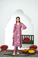 Thumbnail for BulBul Reeva Silk Lavender Kurta Set