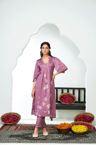 BulBul Reeva Silk Lavender Kurta Set