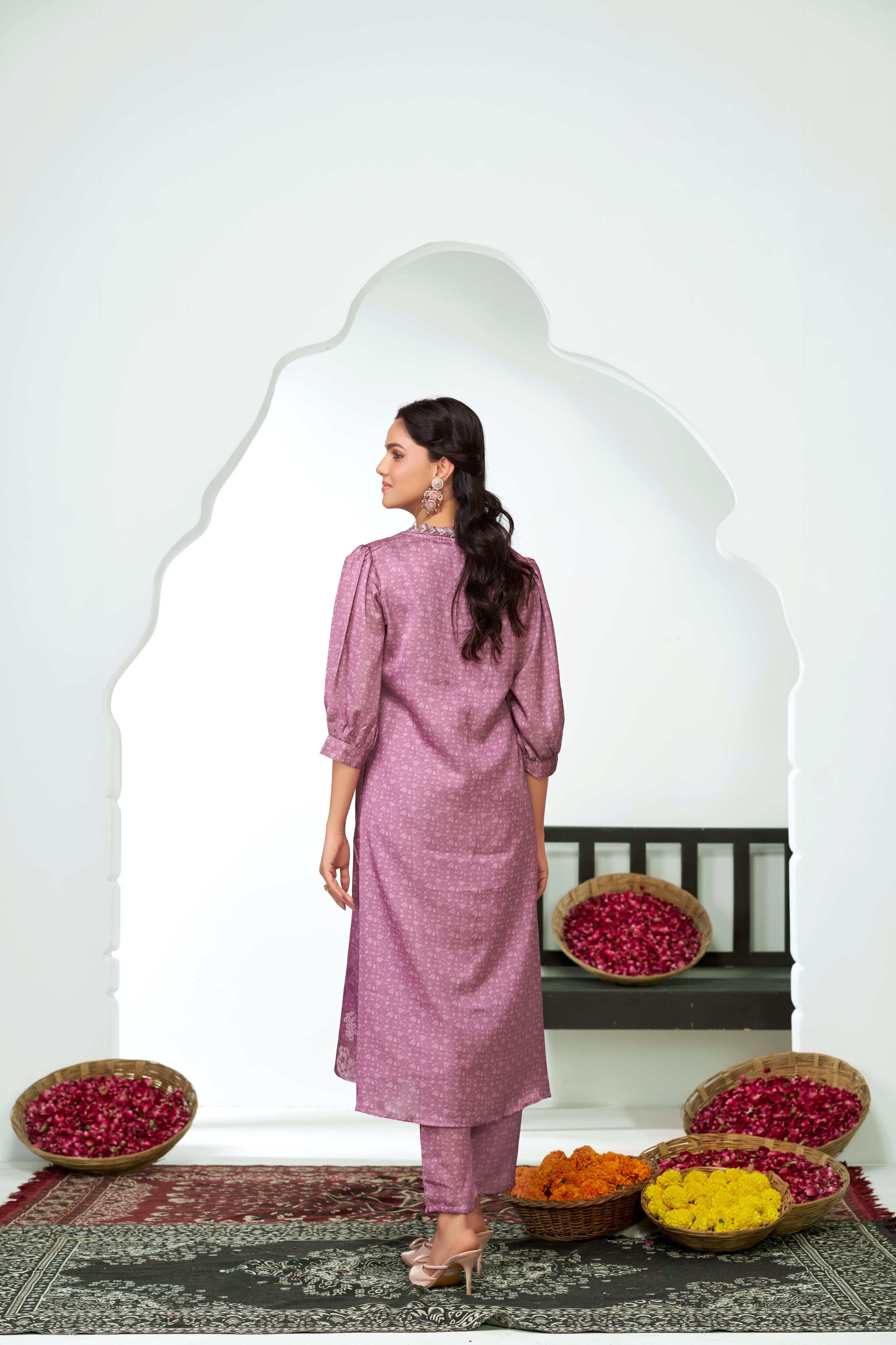 BulBul Reeva Silk Lavender Kurta Set