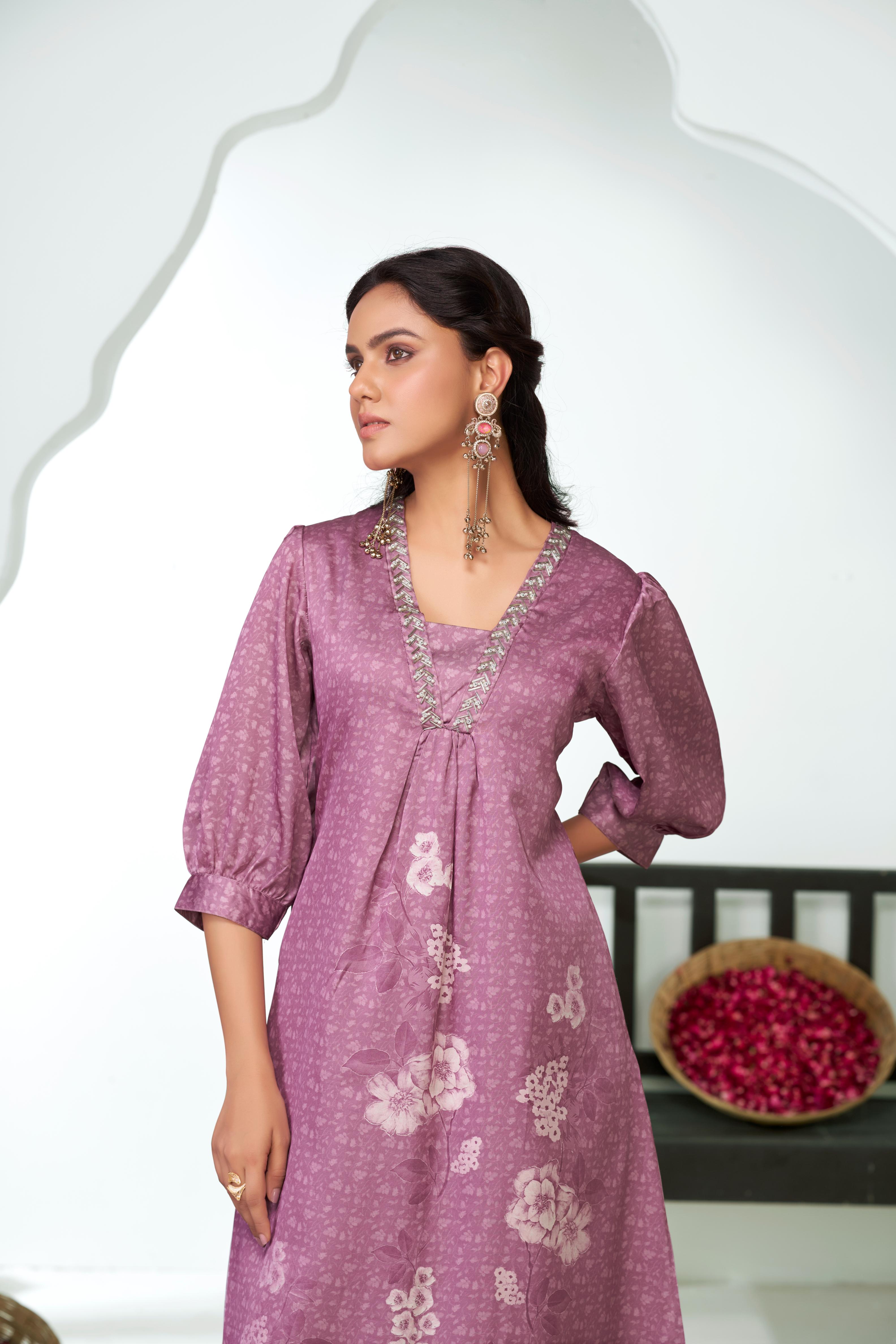 BulBul Reeva Silk Lavender Kurta Set