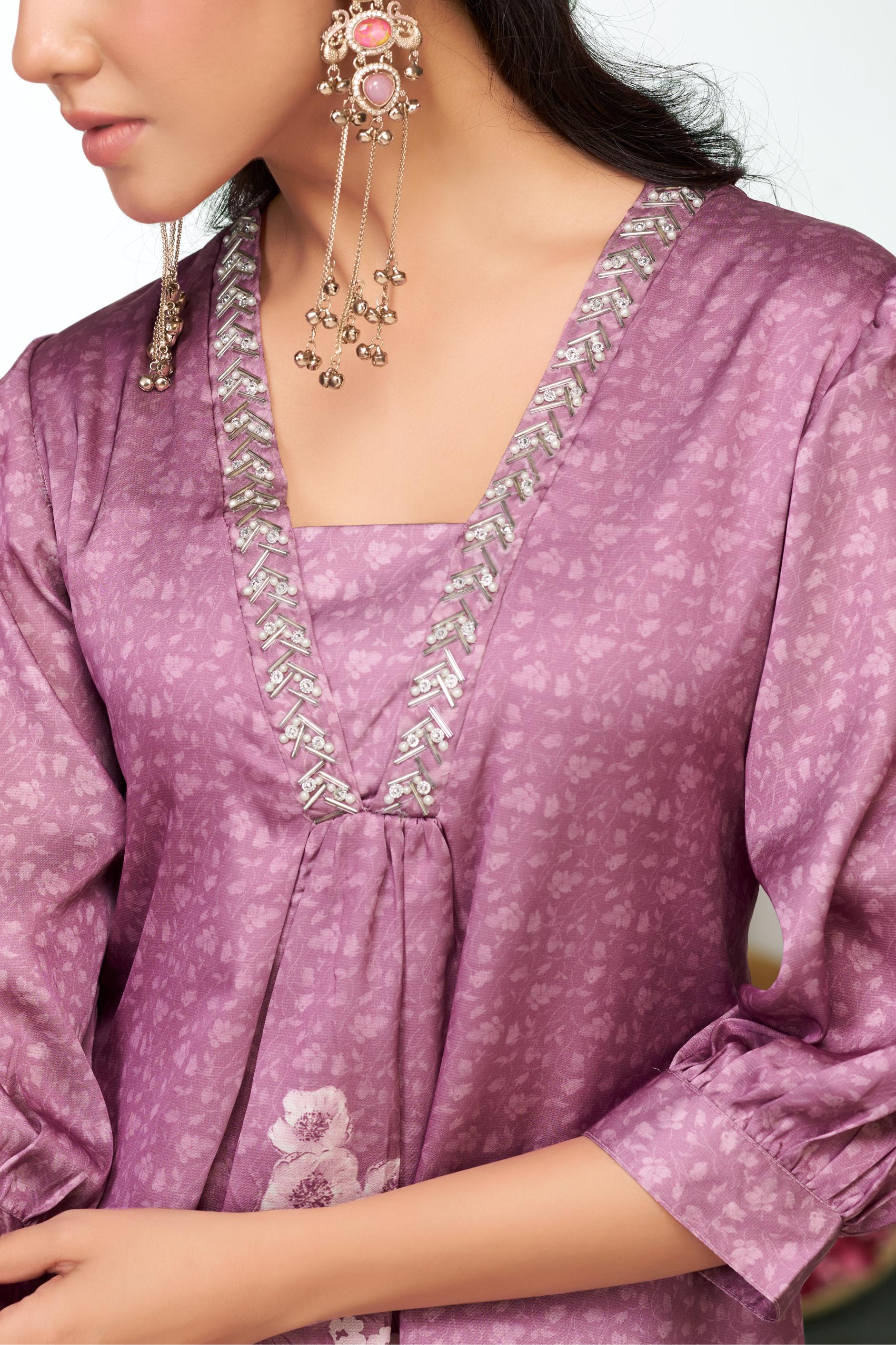 BulBul Reeva Silk Lavender Kurta Set