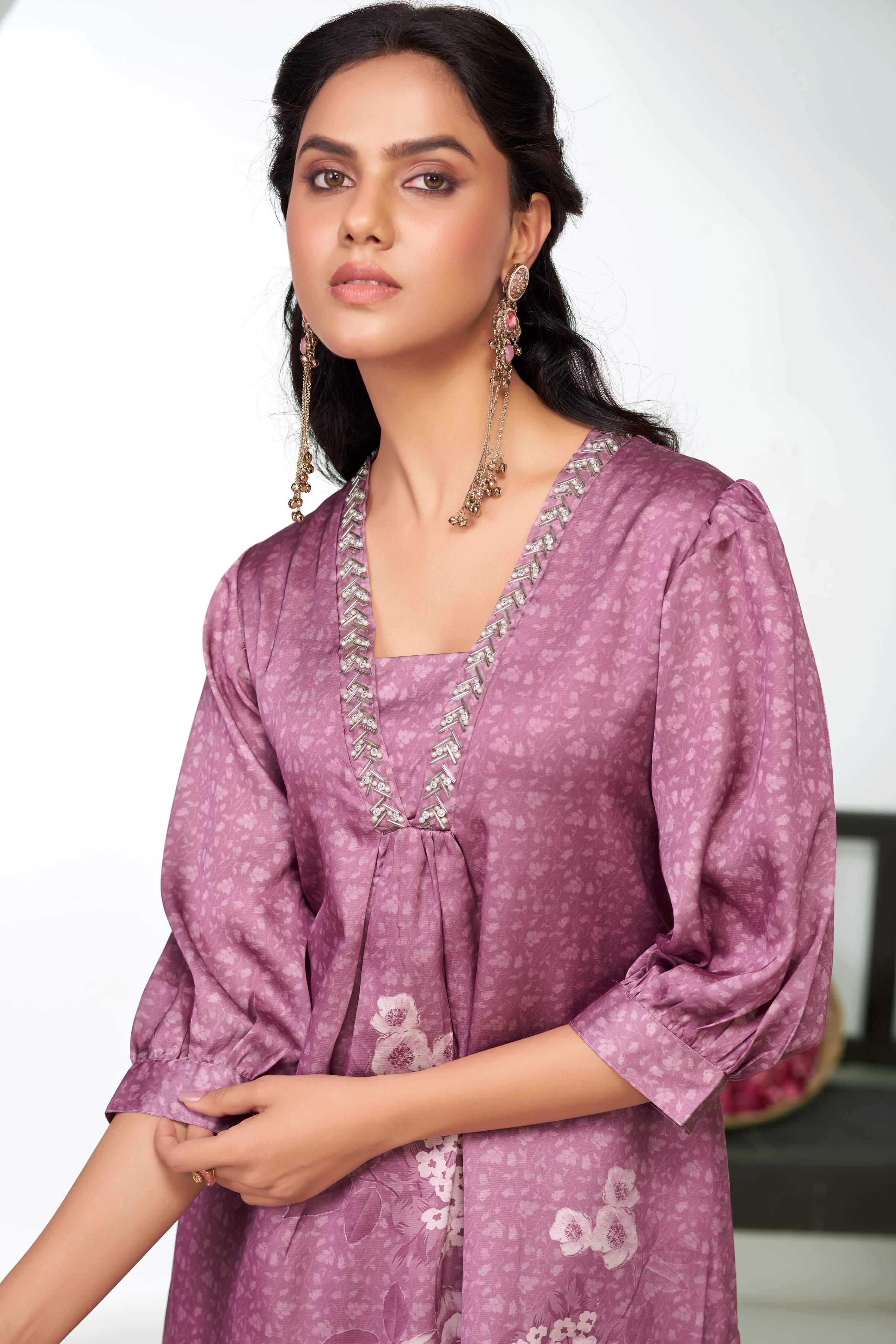 BulBul Reeva Silk Lavender Kurta Set
