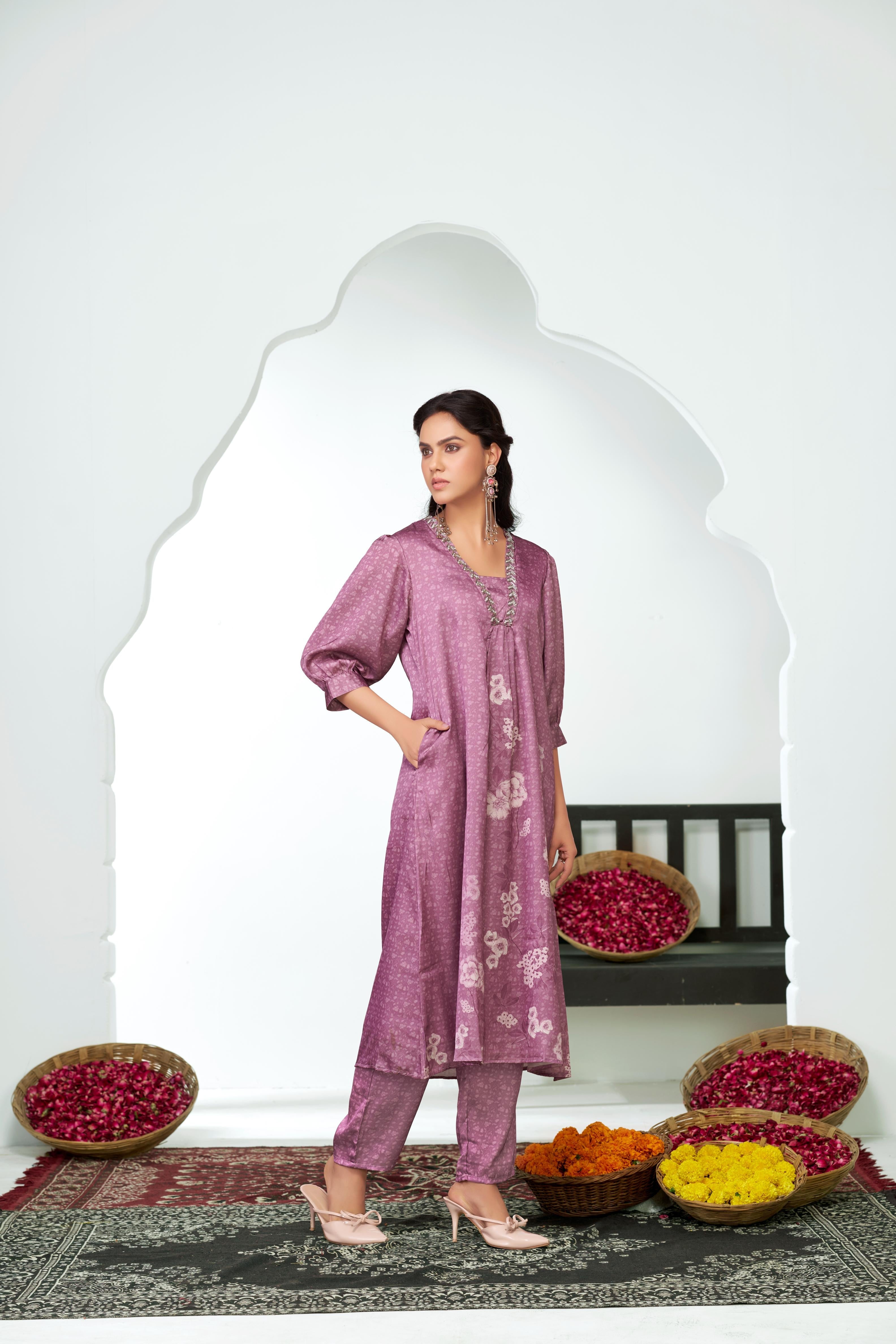 BulBul Reeva Silk Lavender Kurta Set