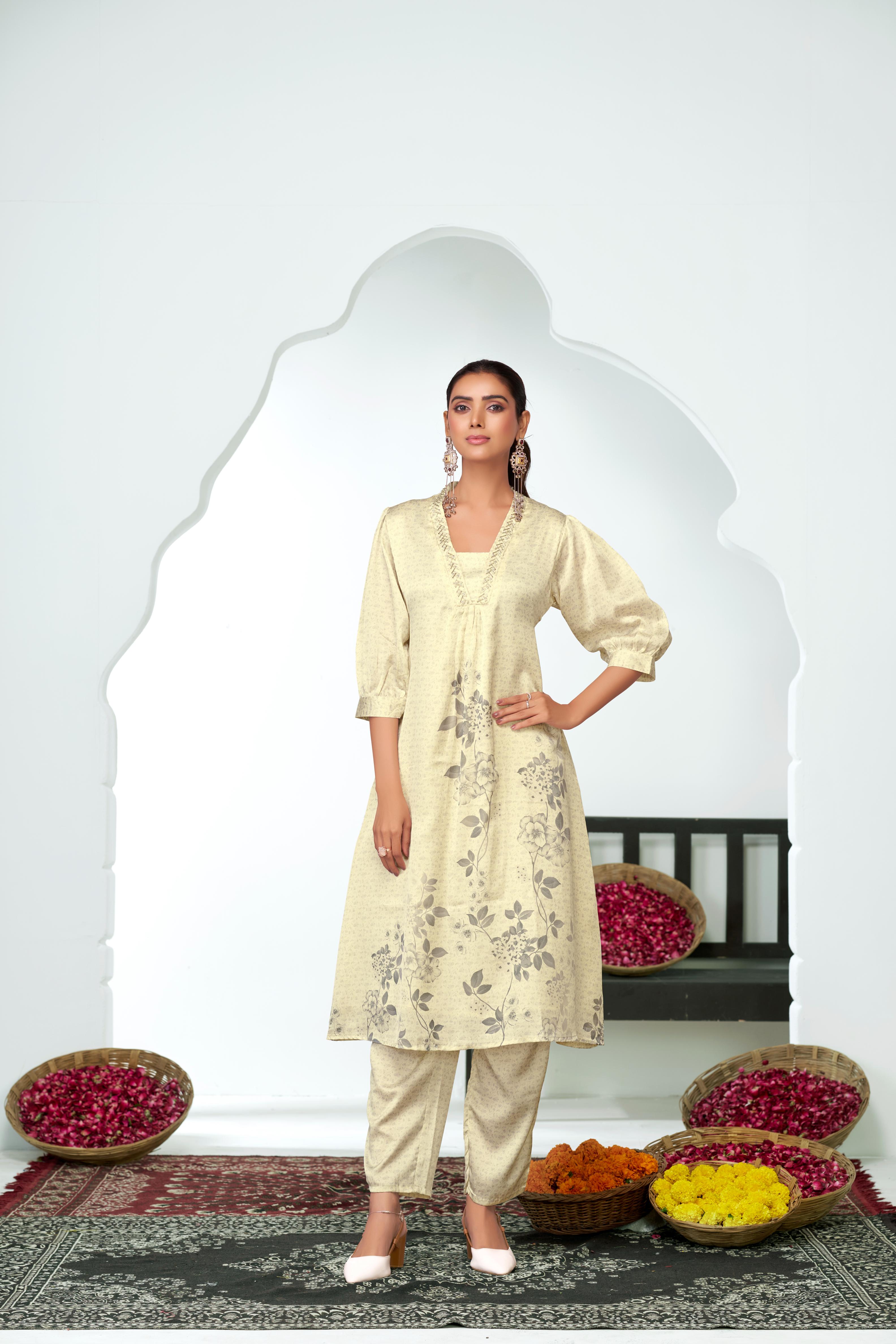 BulBul Reeva Silk White Kurta Set