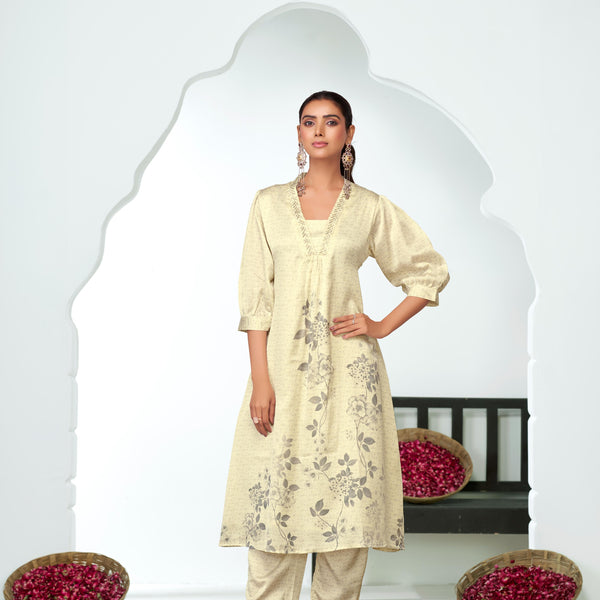 BulBul Reeva Silk White Kurta Set