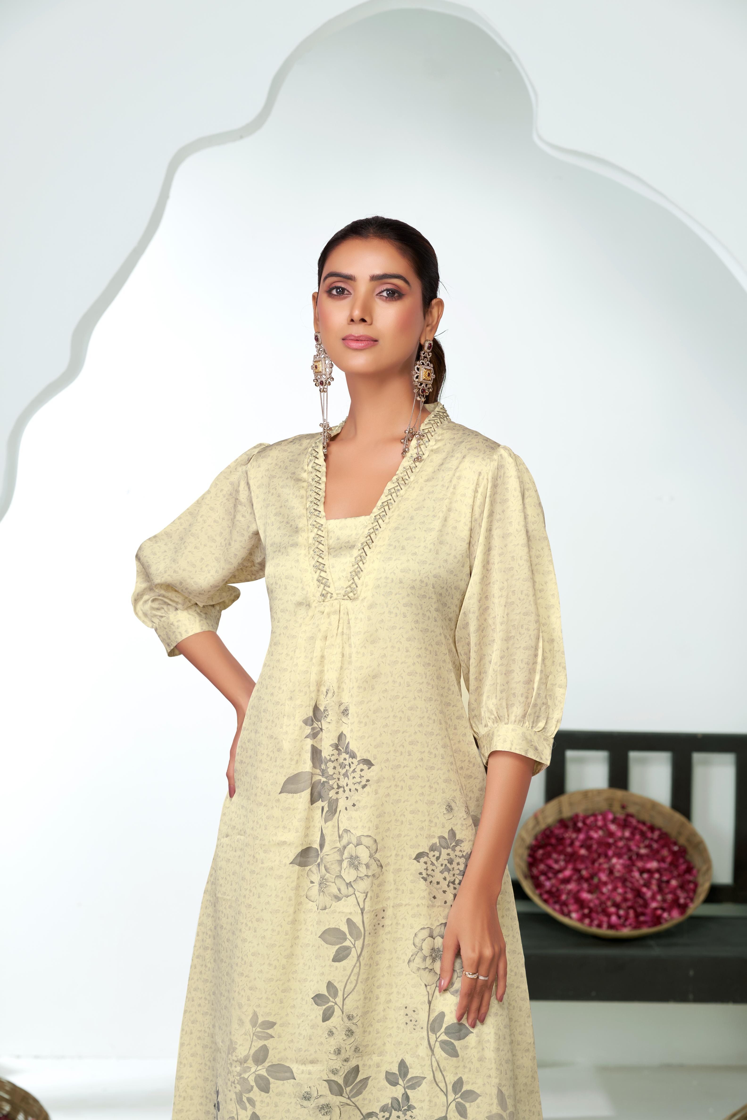 BulBul Reeva Silk White Kurta Set